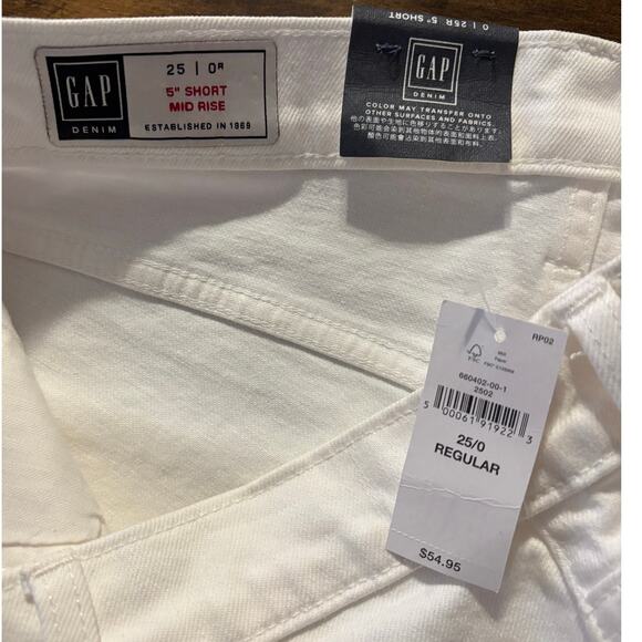 Gap Women’s 0 / 25 Shorts Mid Rise White Denim Cuffed 5" Inseam Stretch - Picture 3 of 12